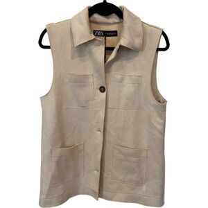 Zara Womens Faux Suede Shirt Top Vest Size XS Tan Brown Sleeveless 3046/289 NWT